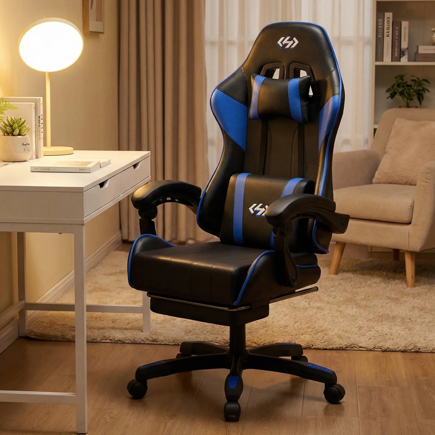 Sedia gaming ergonomica, sedia da ufficio per computer con poggiapiedi e poggiatesta, sedia da ufficio per adulti con altezza e schienale regolabili