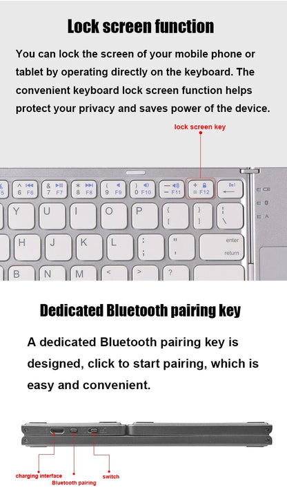Wireless Folding Keyboard Bluetooth Keyboard With Touchpad For Windows, Android, IOS, Phone, Multi-Function Button Mini Keyboard