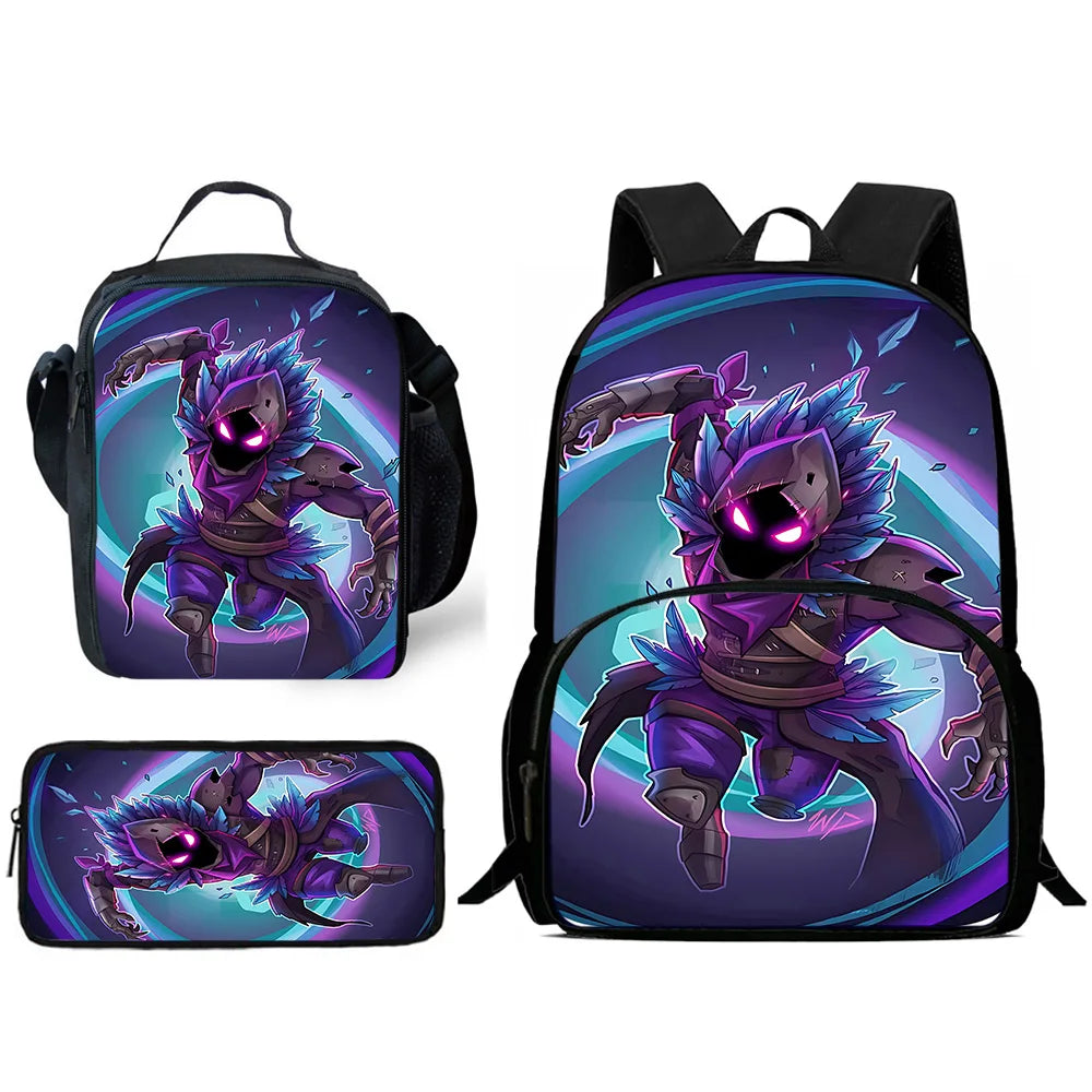 Mochilas Infantis de Design Gaming F-FortniteS com Lancheira e Estojo, Mochilas Escolares de Grande Capacidade para Meninos e Meninas, Melhor Presente