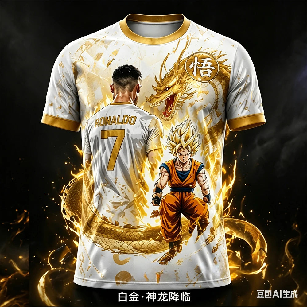 Summer New Hot Dragon Ball_Ronaldo Short Sleeved Tee Kid_Adults Breathable Quick Drying
