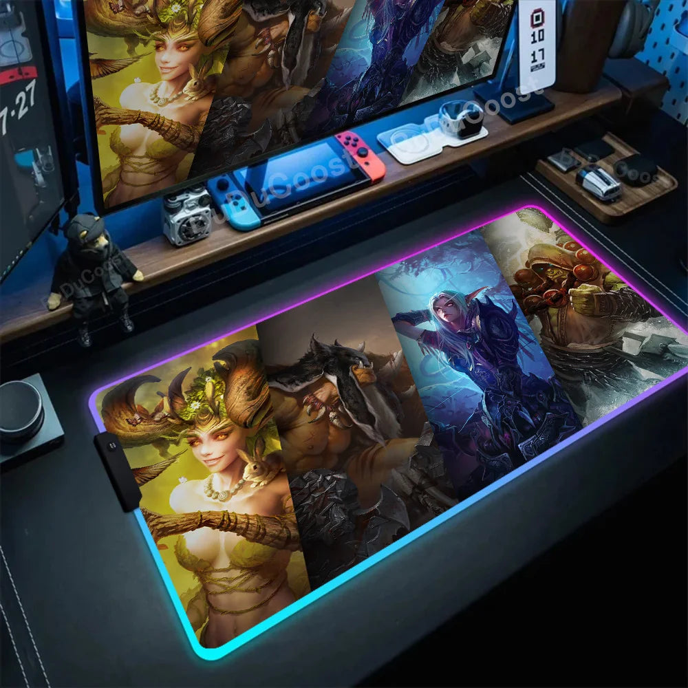 RGB Mouse Pad Game World Of Warcraft Large Table Pad Computer Accessories XXL Laptop Antislip Keyboard Pad LED Backlight Deskmat