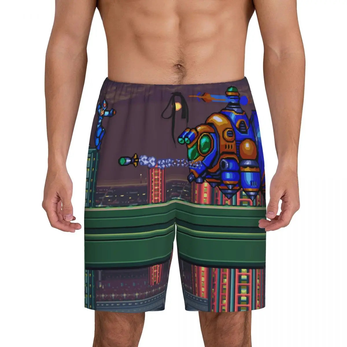 Custom Megaman Video Game Mega Man Short Pajama Pants Men Sleepwear Sleep Lounge Bottom Shorts Sleeping Pants