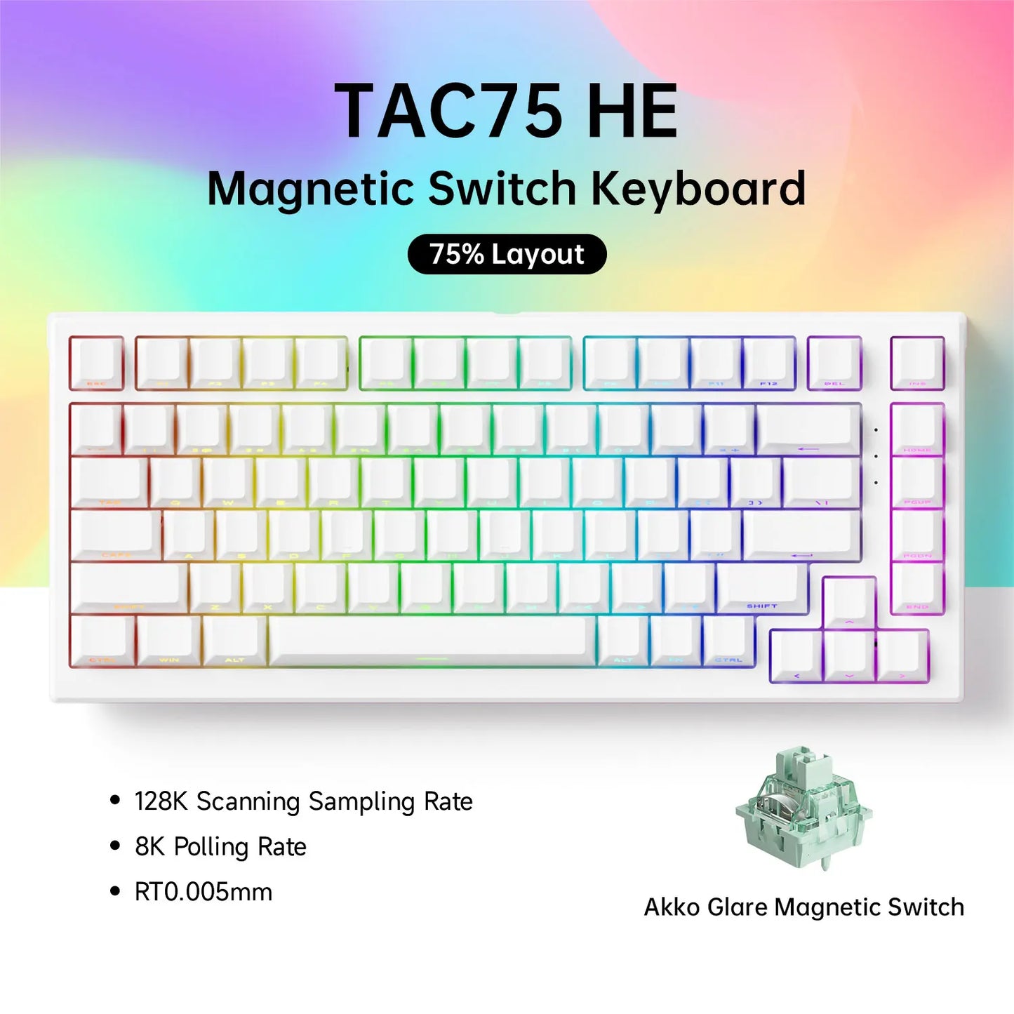 Tastiera AKKO TAC75 HE con switch magnetici 75% Gaming Keyboard Rapid Trigger 0.005mm 8K RGB cablata Esports, tastiera custom per gamer