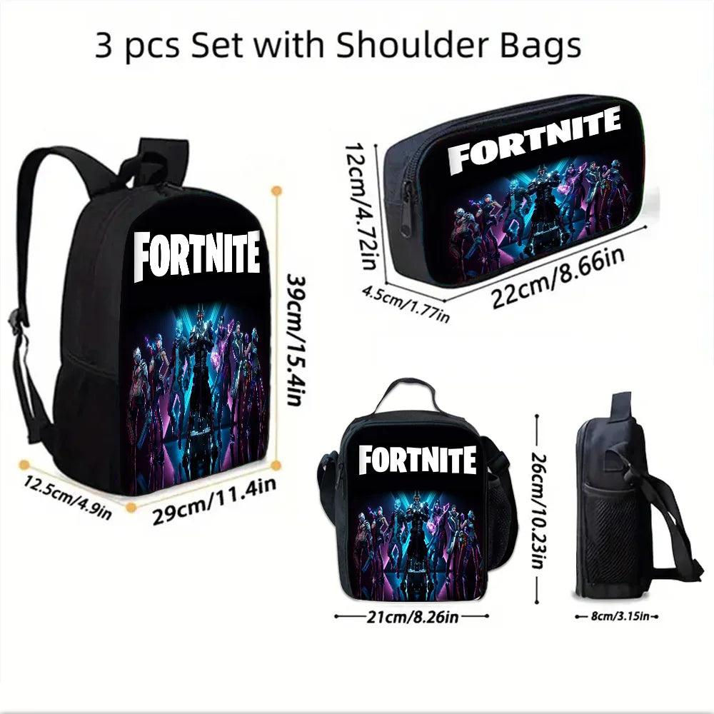 Trendiger Gaming-Schulrucksack für Kinder mit Lunchbags, Design-F-FortniteS Federmäppchen, Schultaschen für Jungen und Mädchen, ideales Geschenk