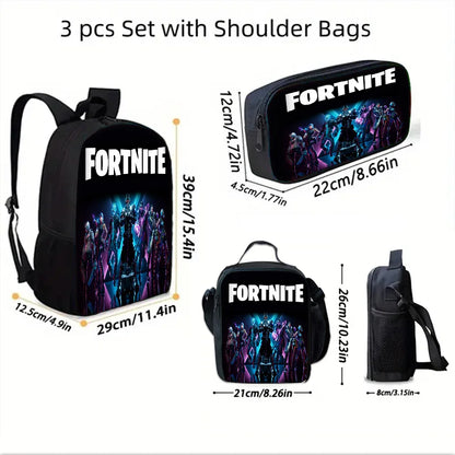 Trendiger Gaming-Schulrucksack für Kinder mit Lunchbags, Design-F-FortniteS Federmäppchen, Schultaschen für Jungen und Mädchen, ideales Geschenk