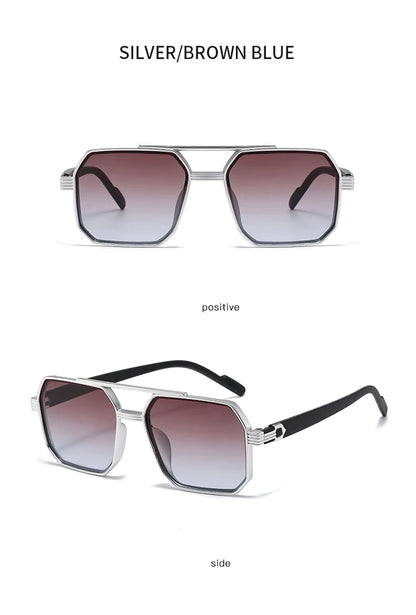 2pcs Trendy Metal Polygonal Pilot Women Sunglasses Luxury Double Beam Men Sunglass Outdoor Driving Shade Sunglasses Unisex UV400