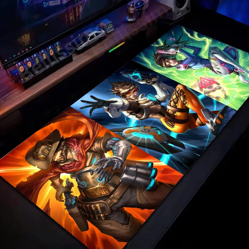Tappetino mouse grande Overwatch per PC gamer, tappetino da scrivania esteso, tastiera rosa cute, accessori gaming per laptop, tappeto kawaii HD