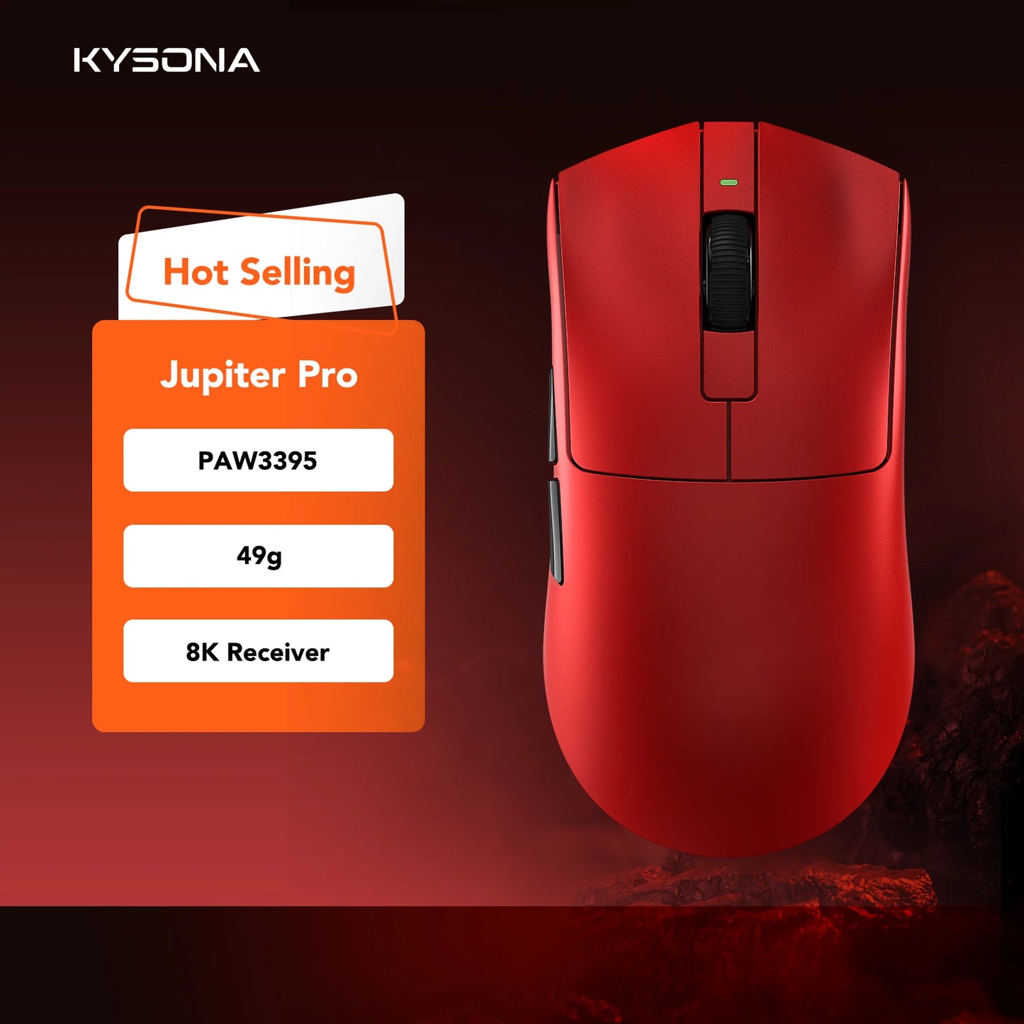 Mysz gamingowa KYSONA Jupiter Series – przewodowa i bezprzewodowa, 8Khz, sensor PAW3950, Bluetooth, 46g, akumulatorowa, sterownik webowy do PC i laptopa