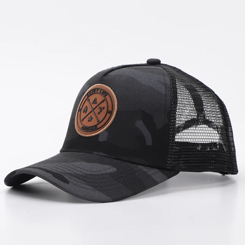 Letní síťovaná baseballová čepice pro ženy a muže s písmenkovou nášivkou, snapbacková čepice, ležérní, prodyšná, unisex, street, hip hop, trucker čepice