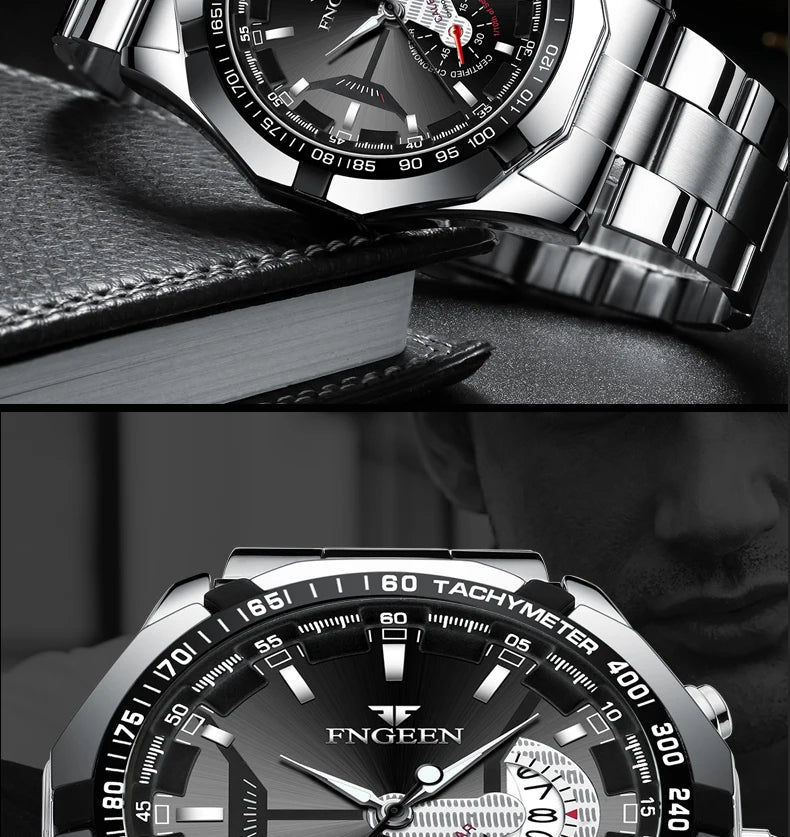 Men’s wristwatch, military, casual or sporty style, quartz, from a prestigious brand, made entirely of steel, water-resistant