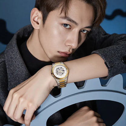 Shanghai Watch Dual Skeletonized Automatic Mechanical Watches 41mm Luminous Sapphire Men's Wristwatch 316L Stainless Steel S8008