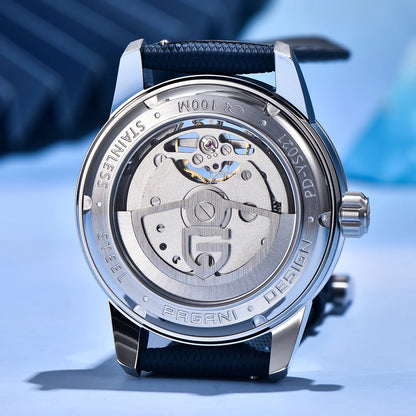 PAGANI DESIGN – Luxusné mechanické pánske hodinky, 41 mm, zafírové sklo, kožený remienok, vodotesné, v štýle pilotných hodín, s tourbillonom a fázou mesiaca