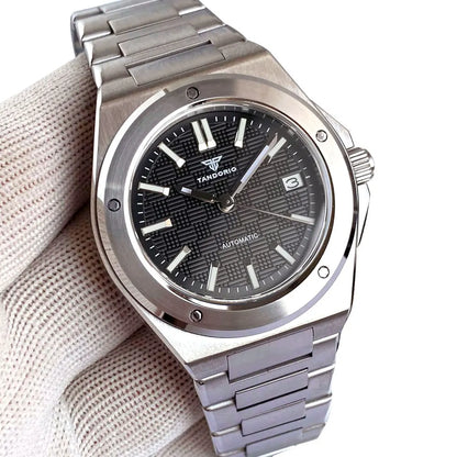 Relógio Mecânico Masculino Tandorio New Black Luxury Business Engineer Style com Vidro de Safira, 100m à Prova de Água, NH35A Automático