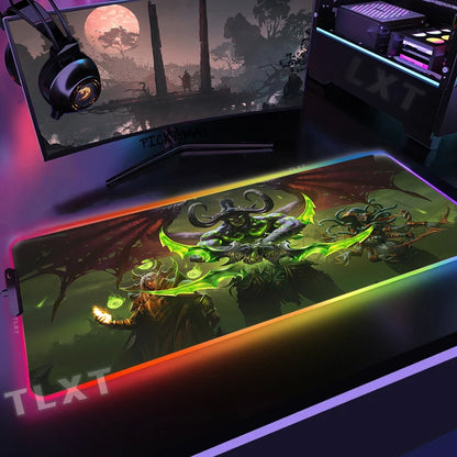 World Of Warcraft RGB Mousepad Large Gaming Mousepads Luminous Mouse Pad WOW Big Desk Pad LED Mouse Mat Backlit Keyboard Mats