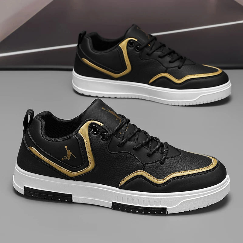 Men's Casual Leather Sneakers Lightweight Non-slip Skate Shoes Breathable Fashion Walking Shoes for Daily Wear