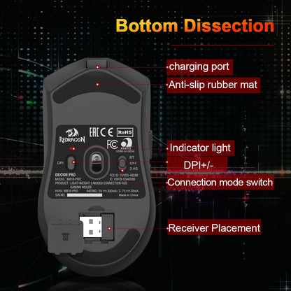 REDRAGON DEICIDE M816 PRO RGB USB mit Bluetooth-Unterstützung, 2.4G kabellose Gaming-Maus, 26000 DPI, 6 Tasten für Gamer, kabelgebundene Computermaus