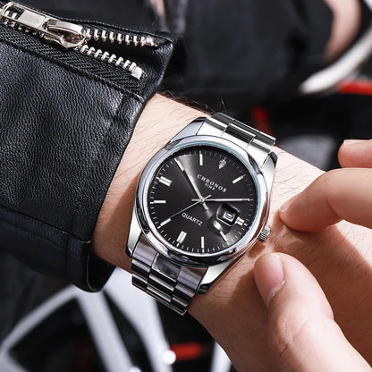 CHRONOS herenpolshorloge – Luxemerk, waterdicht, verlicht, met datumweergave, van roestvrij staal, met quartz-uurwerk.