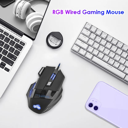 Mouse da gaming cablato con retroilluminazione a 7 colori, 5500 DPI regolabili, mouse ottico cablato nero per PC gaming e computer desktop