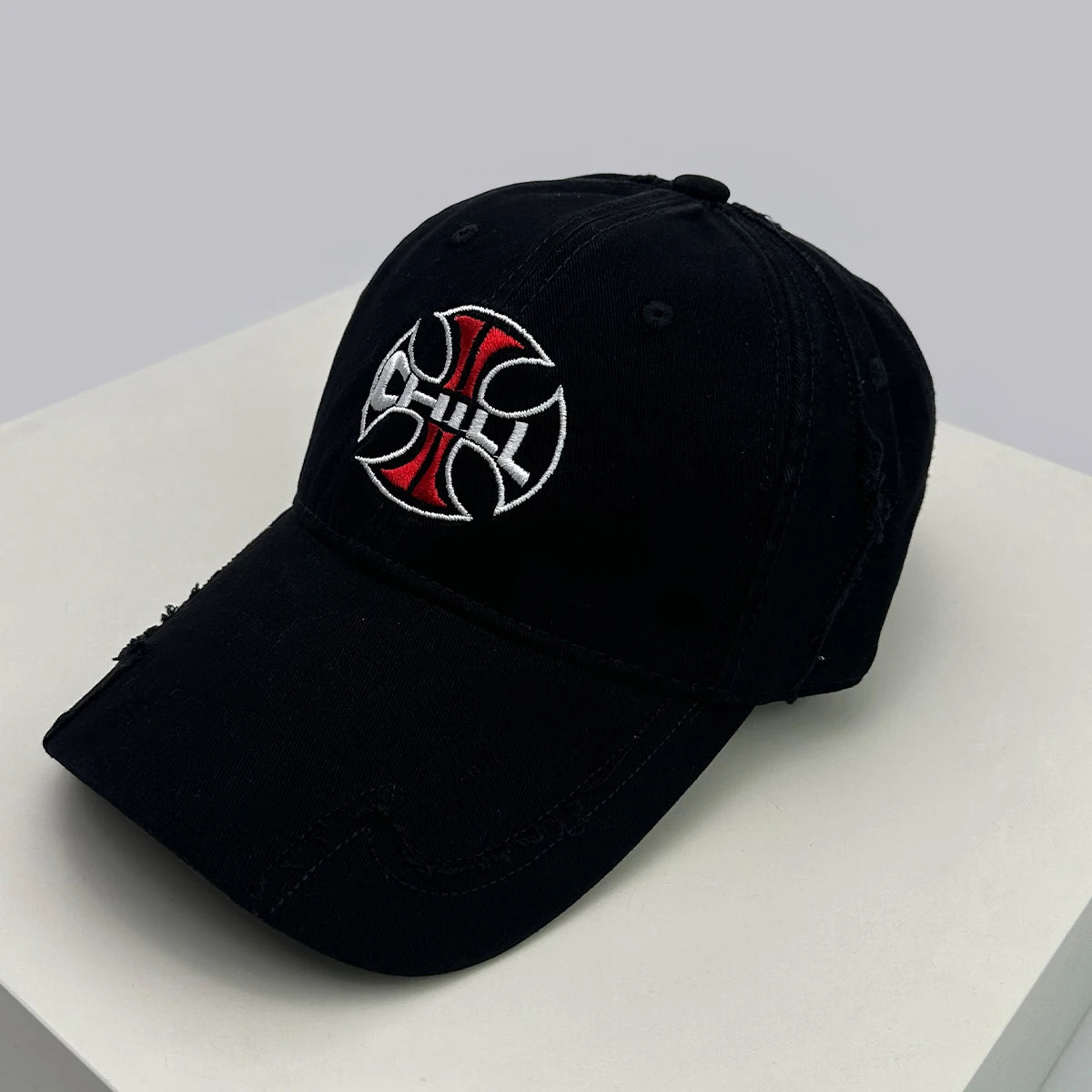 Unisex-baseballkasketter i brudt stil med broderet bull's-eye-kors, solskærm, personlige og alsidige kasketter med skygge, street fashion, hiphop