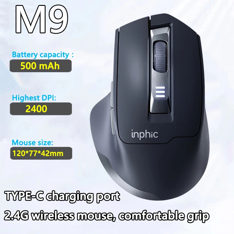 INPHIC Silent Office Mouse Battery Level Display 2400DPI Wireless Mouse Suitable for Desktop and Laptop Computers