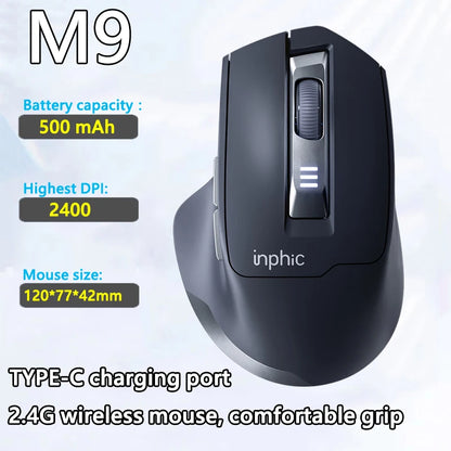INPHIC Silent Office Mouse Battery Level Display 2400DPI Wireless Mouse Suitable for Desktop and Laptop Computers
