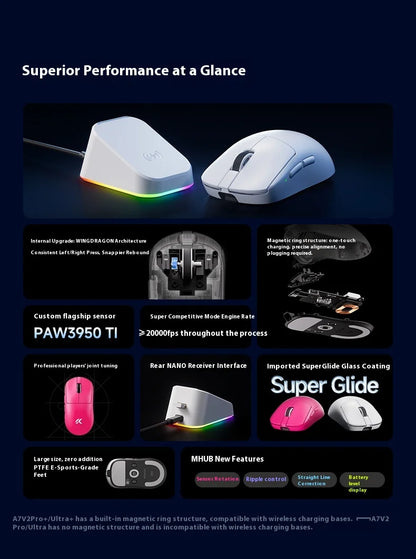 MCHOSE A7 V2 Ultra+ Wireless Gaming Mouse Tri-Mode Lightweight PAW3950 Ti Sensor 42000 DPI Esports Mouse with 500mAh Battery