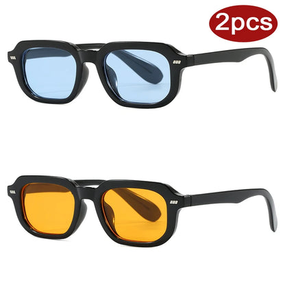 2pcs Fashion Small Square Women Luxury Brand Sunglasses Retro Designer Men Trending Multi Color Sun Glasses Shades UV400