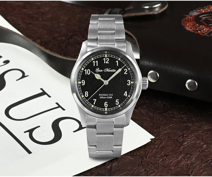 San Martin 37mm Ronda 715 Quartz Watch Men Simple Fashion 10Bar Waterproof Pilot Wristwatch BGW-9 Blue C3 Green Luminous SN0034A