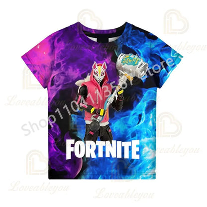 Tricou F-Fortnited pentru tineri, inspirat de jocuri de luptă, tricou de vară cu mânecă scurtă pentru adulți, adolescenți băieți și fete