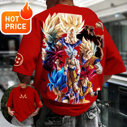 Лятна тениска Dragon Ball 2026, 100% памук, щампа Goku във всички форми, oversized, за фитнес и streetwear, унисекс ретро тениска за възрастни и деца