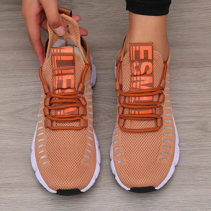 Calçado desportivo para mulher em malha, leve, com sola macia, tira para jogging, respirável, moderno, para caminhada, ténis casual raso para homem