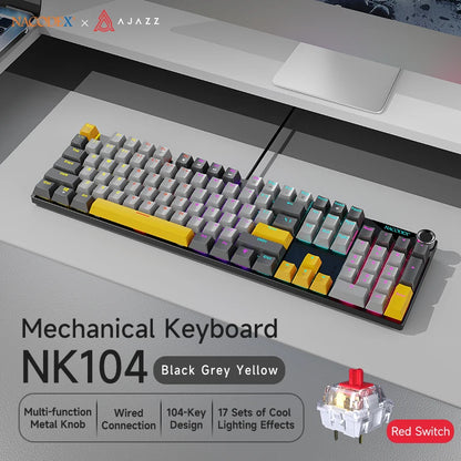 Teclado mecánico AJAZZ NK104 con cable, teclas de doble inyección, 104 teclas, hot-swapping y retroiluminación LED híbrida para gamers, compatible con laptop y PC