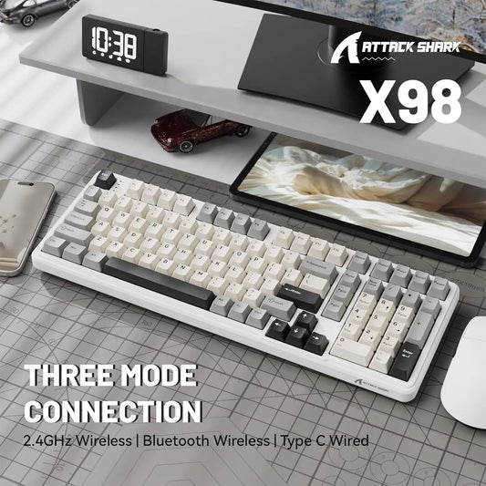 ATTACK SHARK X98 RGB Mechanical Gaming Keyboard with 102 Keys, with Numeric Keypad, Wireless & USB-C Wired Tri-Mode, 4000 mAh