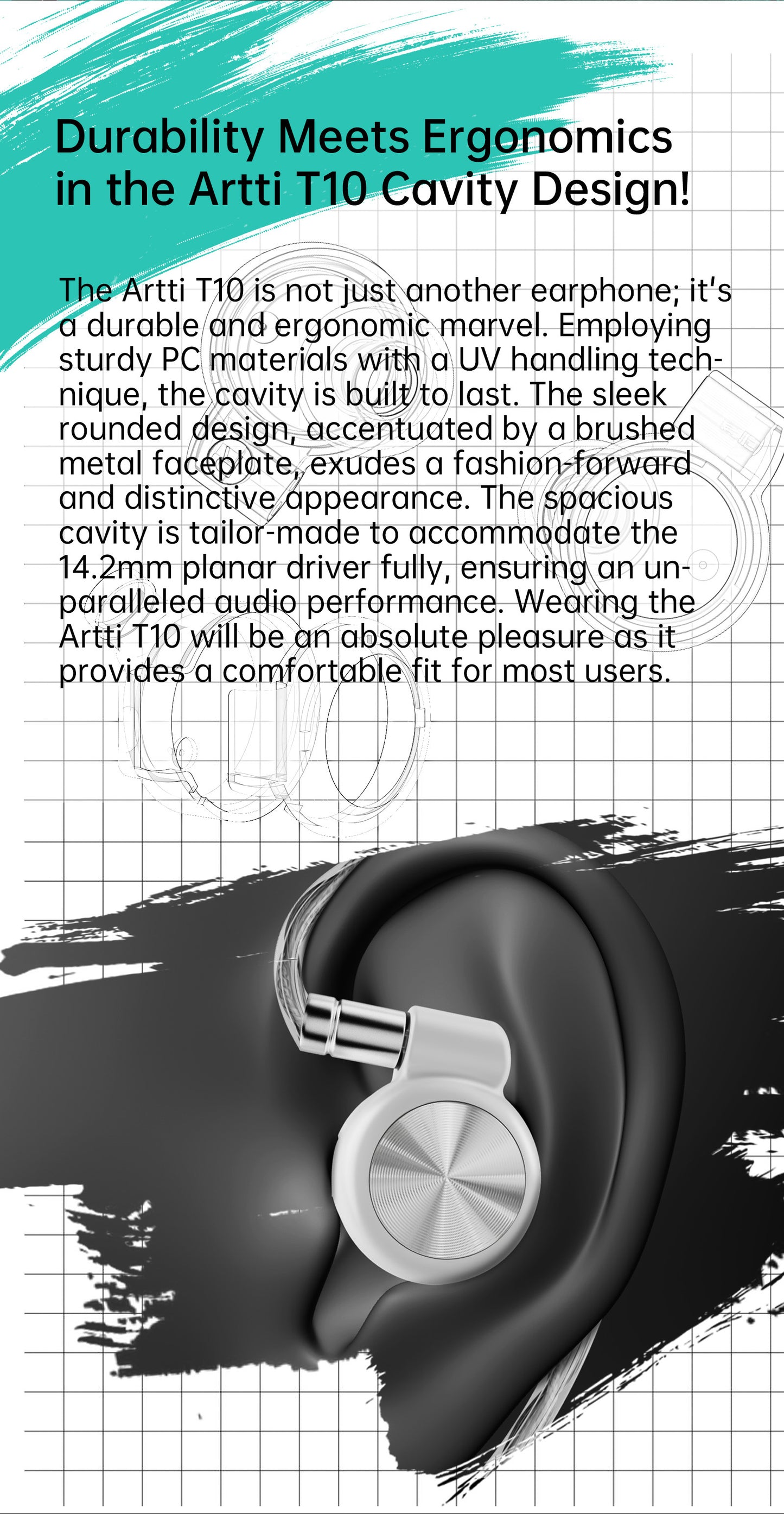 ARTTI T10 In-Ear HiFi Earphones Wired IEMs Monitors 14.2mm Planar Driver Textured Bass 0.78mm 2pin & 3.5MM/4.4MM Connector