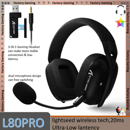 ATTACK SHARK L80PRO 3-in-1 Gaming-Headset – Kabellose Bluetooth-Kopfhörer mit niedriger Latenz, Doppelmikrofon, 40mm Hi-Fi-Sound und stabiler Verbindung fürs Gaming