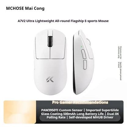 MCHOSE A7 V2 Ultra+ Wireless Gaming Mouse Tri-Mode Lightweight PAW3950 Ti Sensor 42000 DPI Esports Mouse with 500mAh Battery