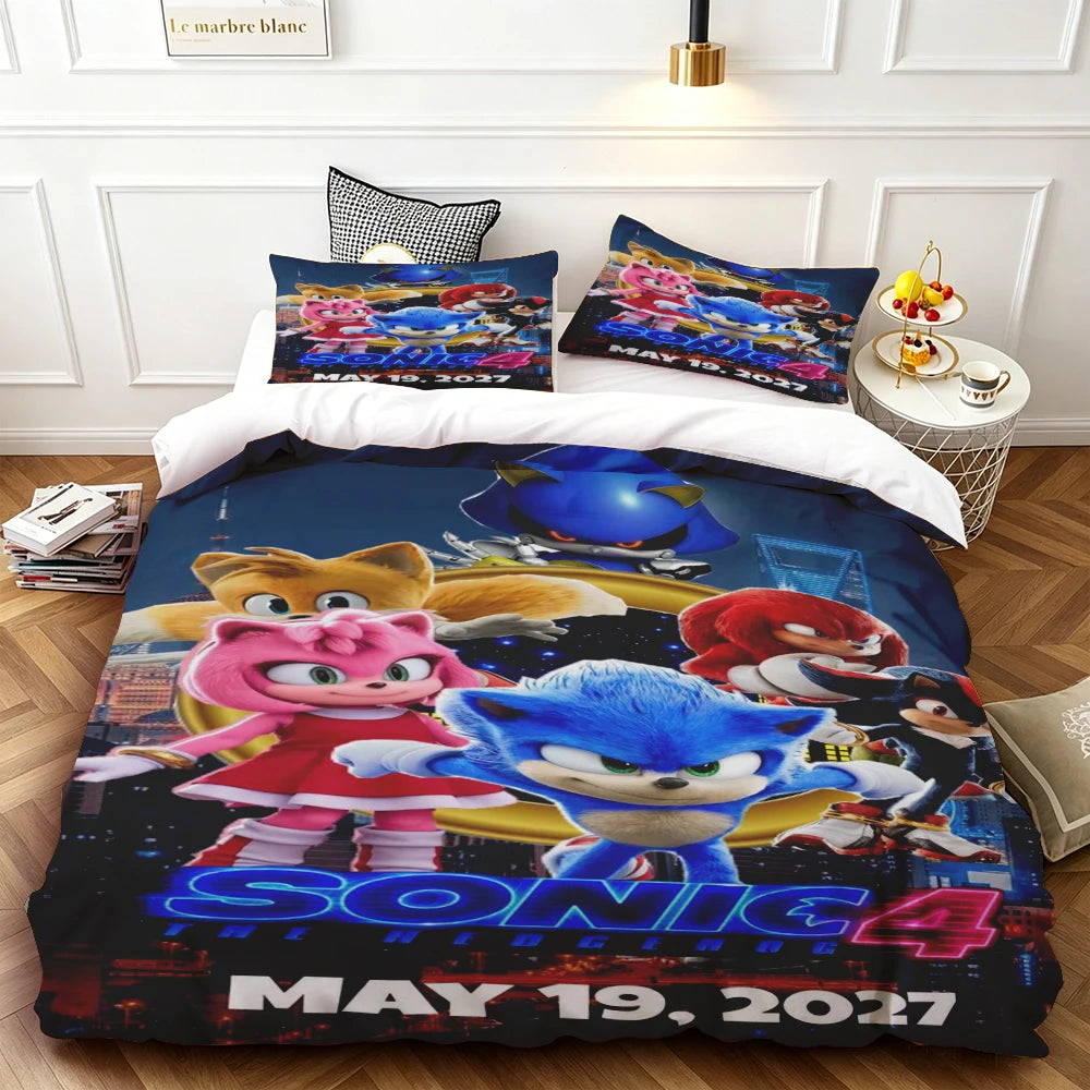 Cartoon Kids Sonics Duvet Cover Cool Bedding Set Comforter Cover with Pillowcase Queen King Bedroom Children Teens beautiful