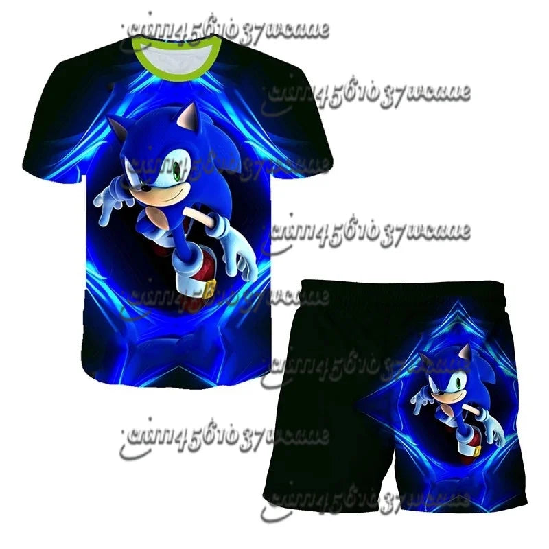 Bandai Animation Game Sonic Character Series T-shirt Set COS Universal Summer Oversized Short Sleeve Shorts New FamilyMatching