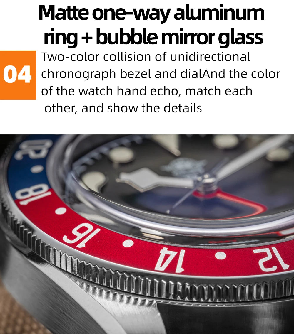 ADDIESDIVE GMT Quartz Watches Bubble Mirror Glass AD2044 Men's Sport Diver Watch 20Bar Waterproof Super Luminous Man WristWatch