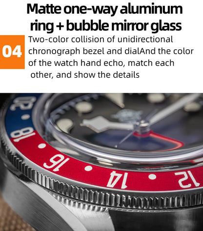 ADDIESDIVE GMT Quartz Watches Bubble Mirror Glass AD2044 Men's Sport Diver Watch 20Bar Waterproof Super Luminous Man WristWatch