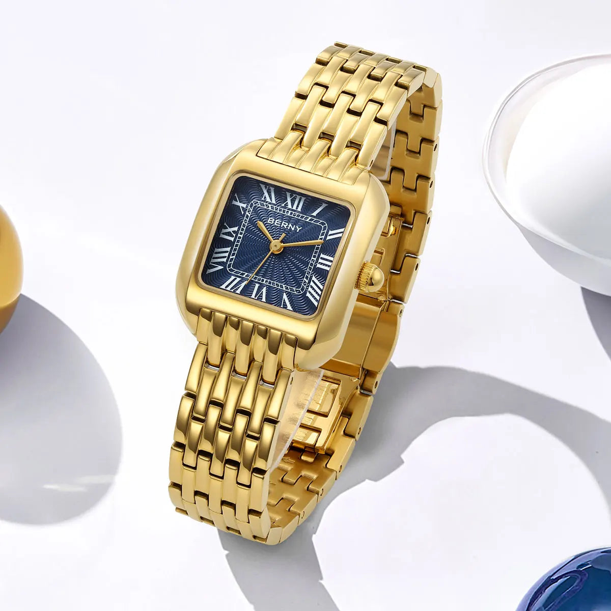 BERNY Gold Watch for Women Luxury Brand Square Ladies Quartz Watches New In Top Quality Fashion Elegant Business S/S Wristwatch