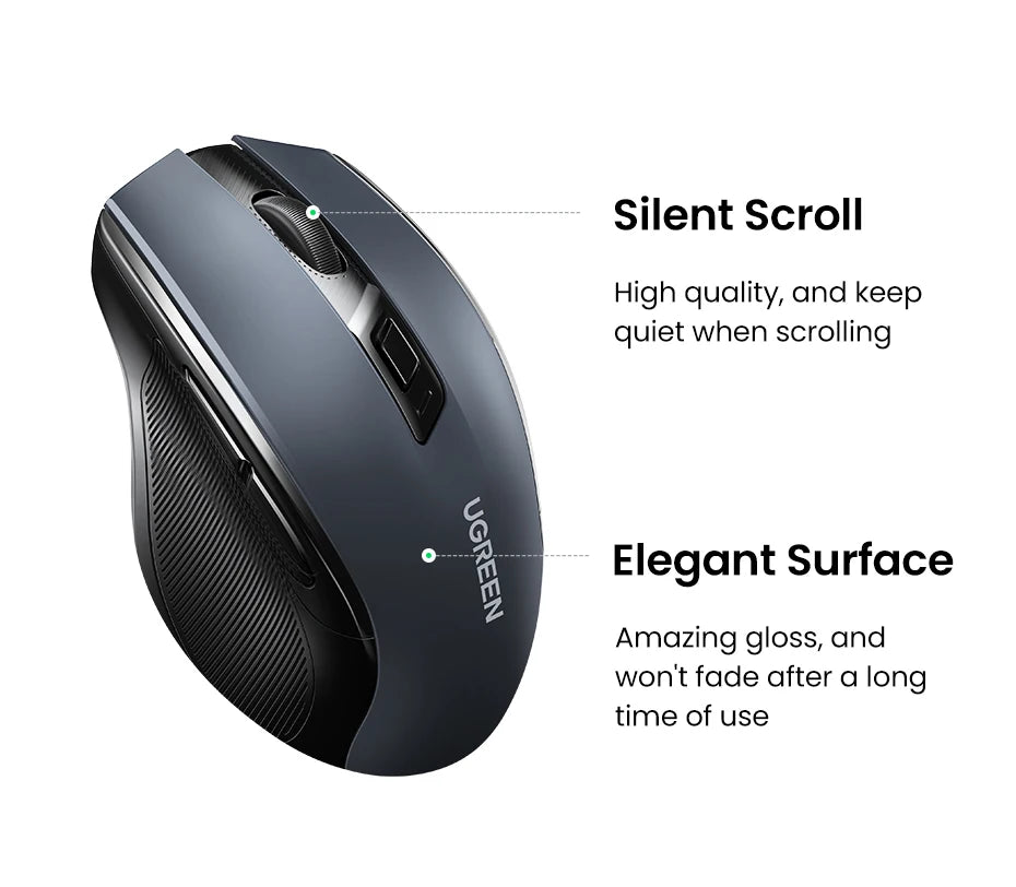 Ratón inalámbrico UGREEN Bluetooth 5.0 ergonómico, 4000DPI, 6 botones silenciosos, para MacBook, tabletas, portátiles, ordenador PC, 2.4G