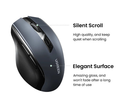 Ratón inalámbrico UGREEN Bluetooth 5.0 ergonómico, 4000DPI, 6 botones silenciosos, para MacBook, tabletas, portátiles, ordenador PC, 2.4G