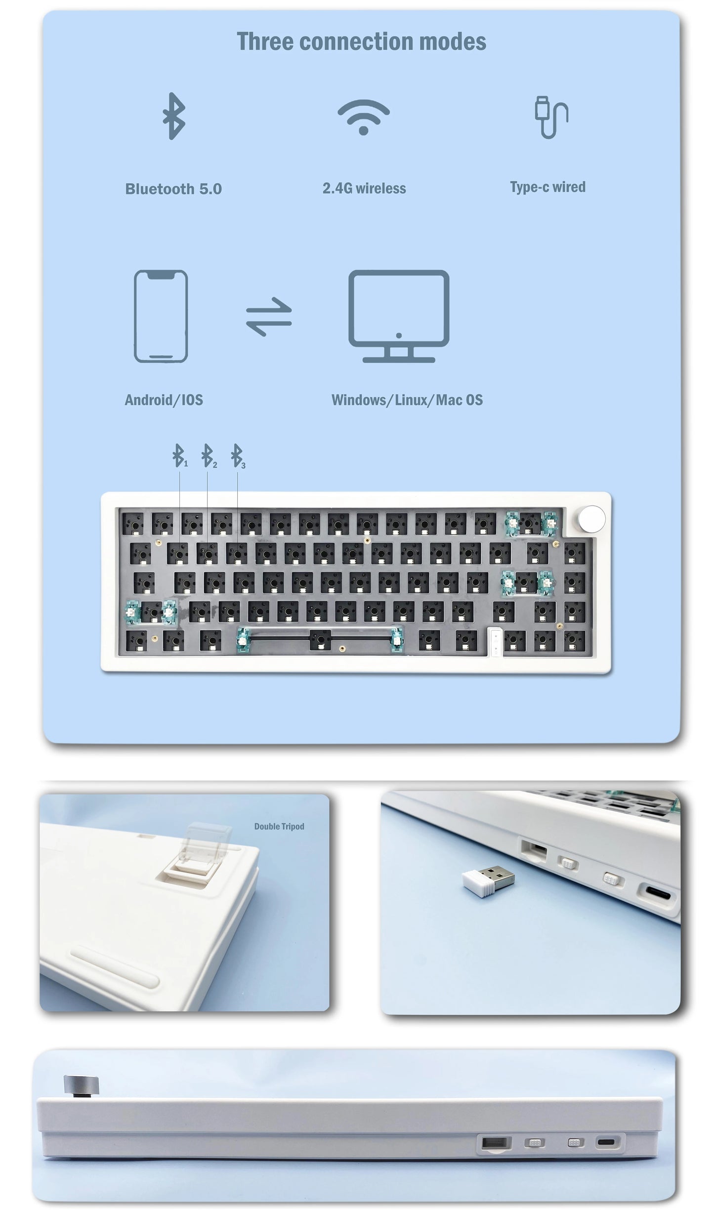 ZUOYA GMK67 customized Mechanical keyboard kit hot-swappable Bluetooth 2.4G Wireless RGB Backlit Gasket Structure keyboard 3-mod