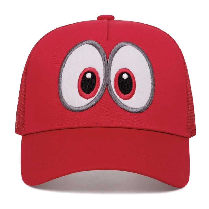 Cappellino da cosplay del gioco anime Super Luigi Brothers, divertente, con occhi grandi ricamati, cappellino da baseball regolabile con visiera a becco d'anatra, cappellino da sole