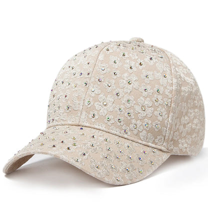 CNTANG Sommer-baseballkasket til kvinder med rhinestones og blomsterbroderi, snapback-kasket til kvinder, designer-solhat, hiphop-kasketter i Y2K-stil