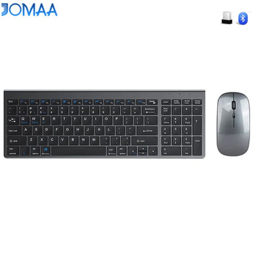Set de teclado y ratón JOMAA Bluetooth y USB 2.4G para portátil, ordenador e iPad, combo inalámbrico recargable de teclado y ratón silencioso