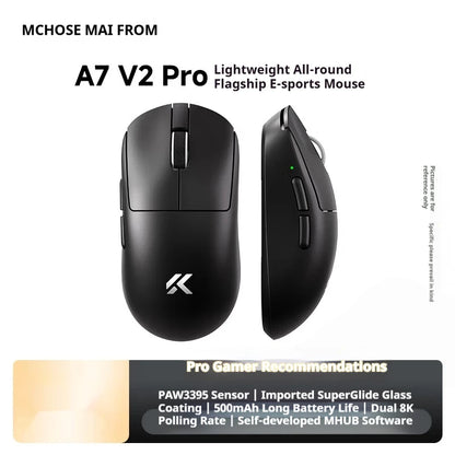 MCHOSE A7 V2 Ultra+ Wireless Gaming Mouse Tri-Mode Lightweight PAW3950 Ti Sensor 42000 DPI Esports Mouse with 500mAh Battery