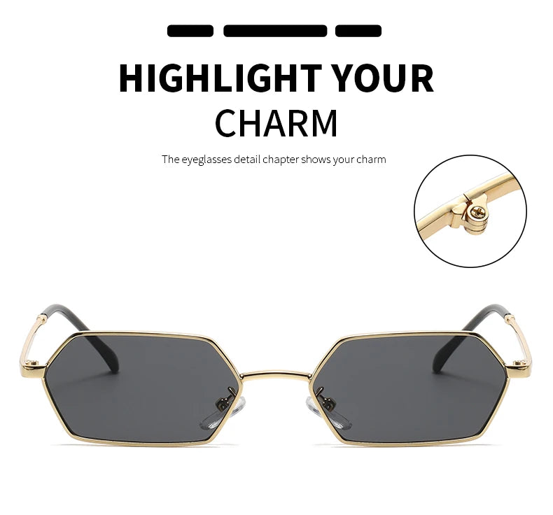 New Personalized Small Frame Polygon Sunglasses Retro Women Square Sun Glasses Fashion Men Street Photography Eyeglasses