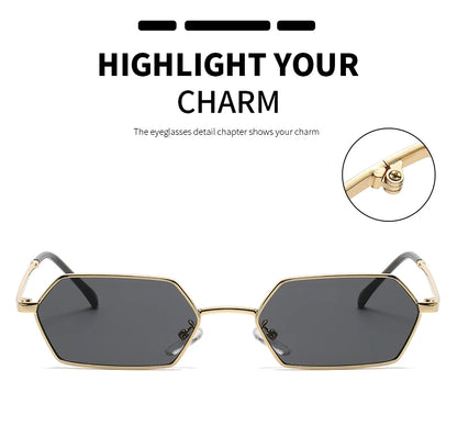 New Personalized Small Frame Polygon Sunglasses Retro Women Square Sun Glasses Fashion Men Street Photography Eyeglasses